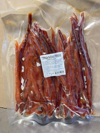 Горбуша солёно-сушёная палочки 500 грамм пачка фото в магазине Рыба-Сочи.рф